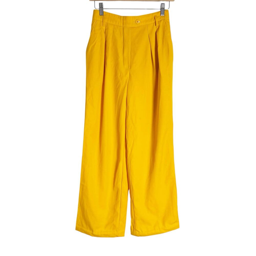 Escada Vintage Mustard Yellow Wide Leg Pure Wool High Waist Trouser Dress Pants